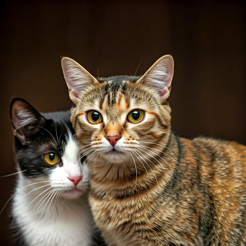 Tortoiseshell Cat in Harmony with Feline Friend