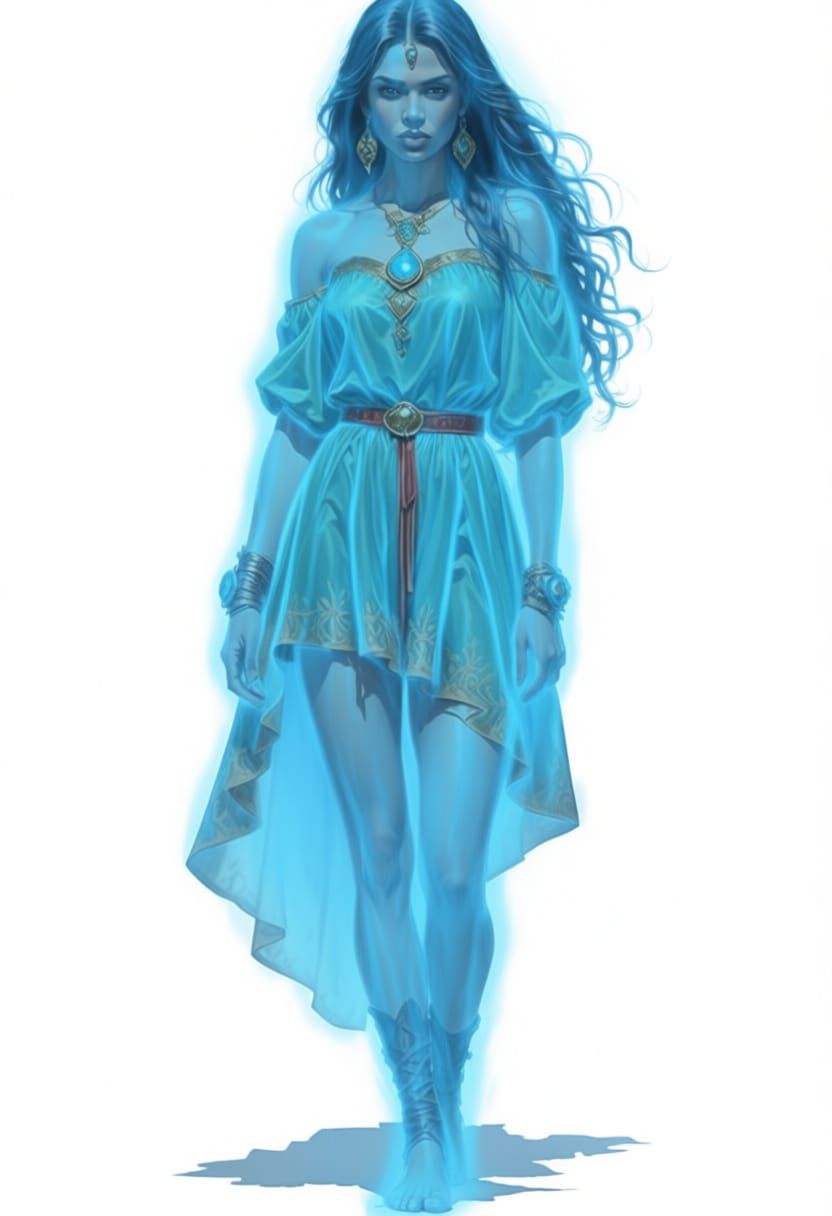 Ethereal Ghostly Figure in Translucent Blue