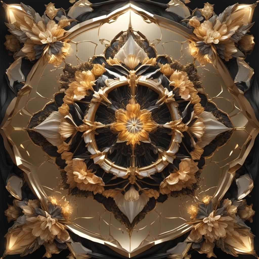 Futuristic Golden Shield with Flower of Life