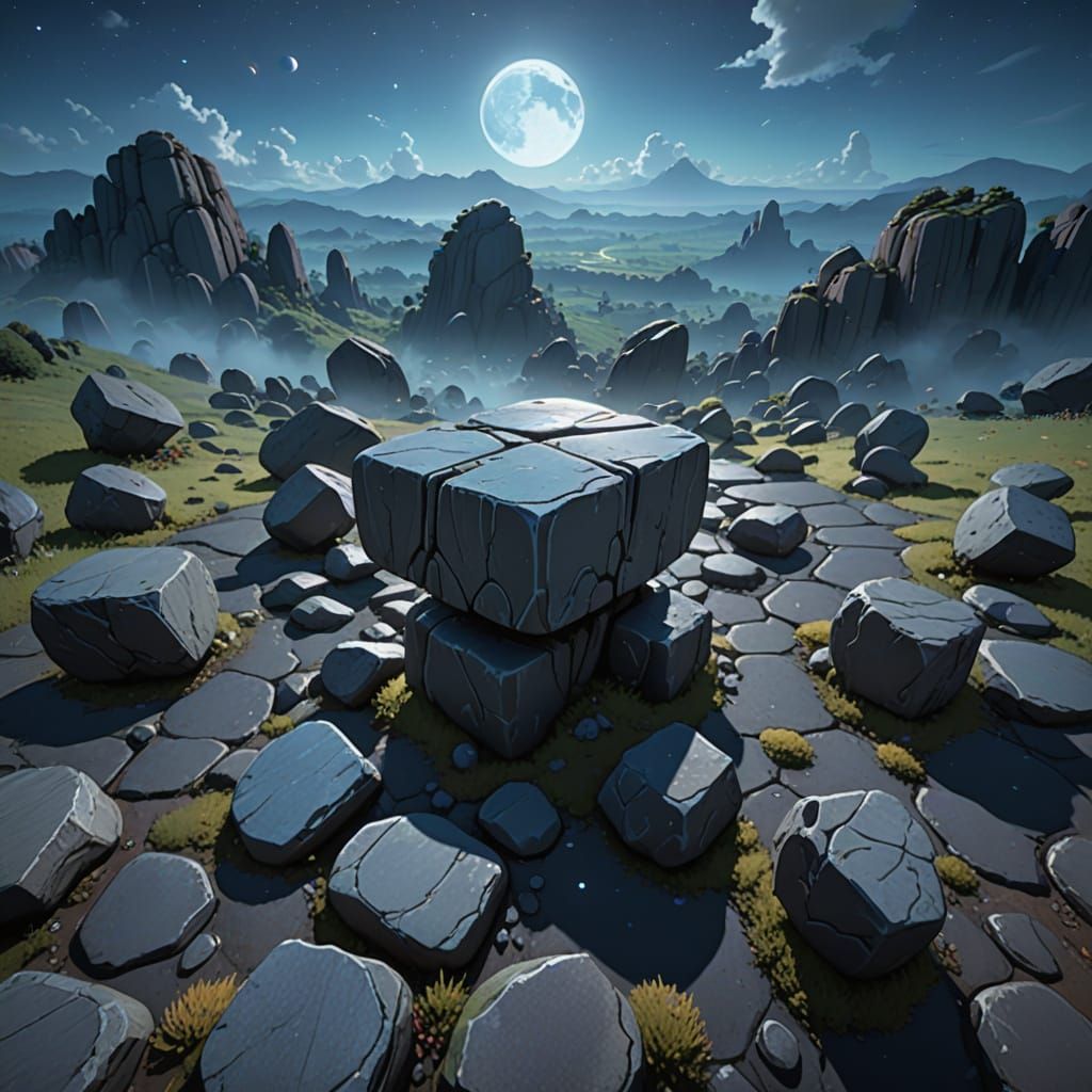 Dreamlike Rock Kingdom in Vibrant, Ethereal Moonlight