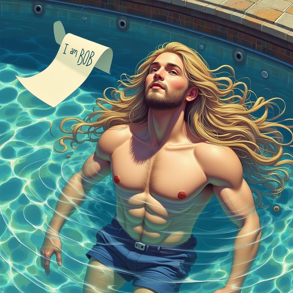 Handsome Man in Hyperrealistic Swimming Pool Scene