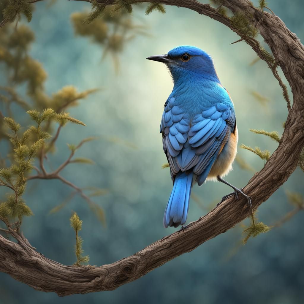 Magnificent Blue Bird Displaying Wings: Hyperdetailed Photo