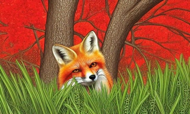 Detailed Red Fox Peeking from Bushes