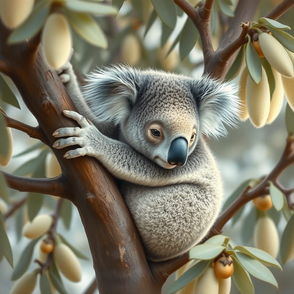 Koala in Eucalyptus Tree, Wildlife Art