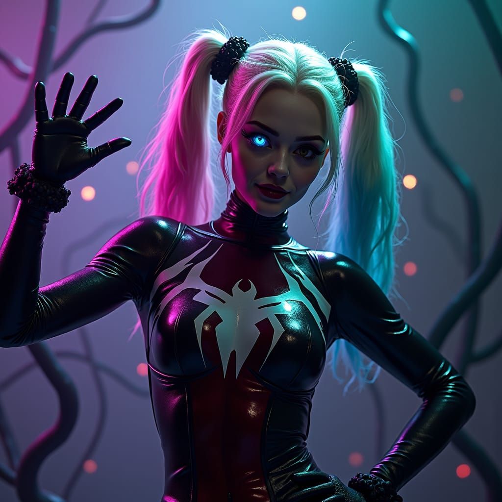 Harley Quinn Venomized in Dark Futuristic Style