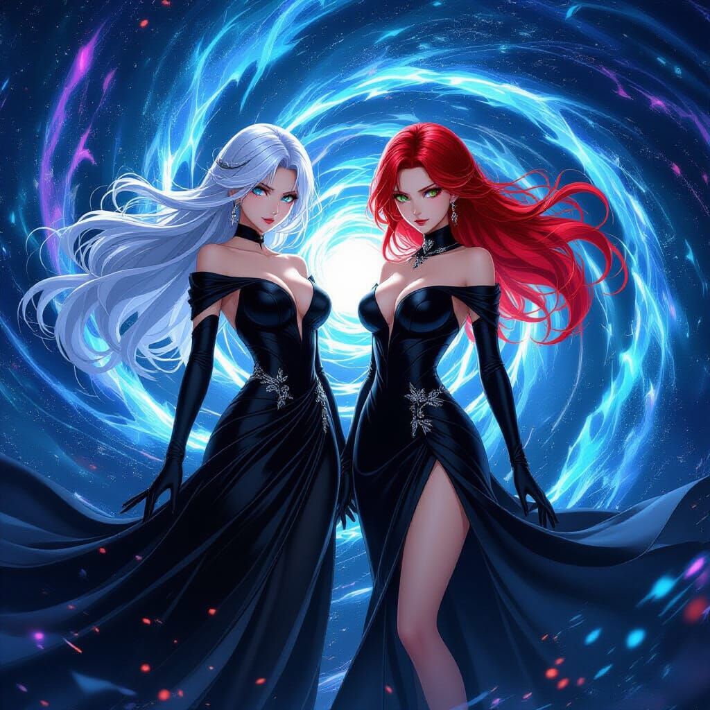 Anime Superheroines in Cosmic Sci-Fi Style