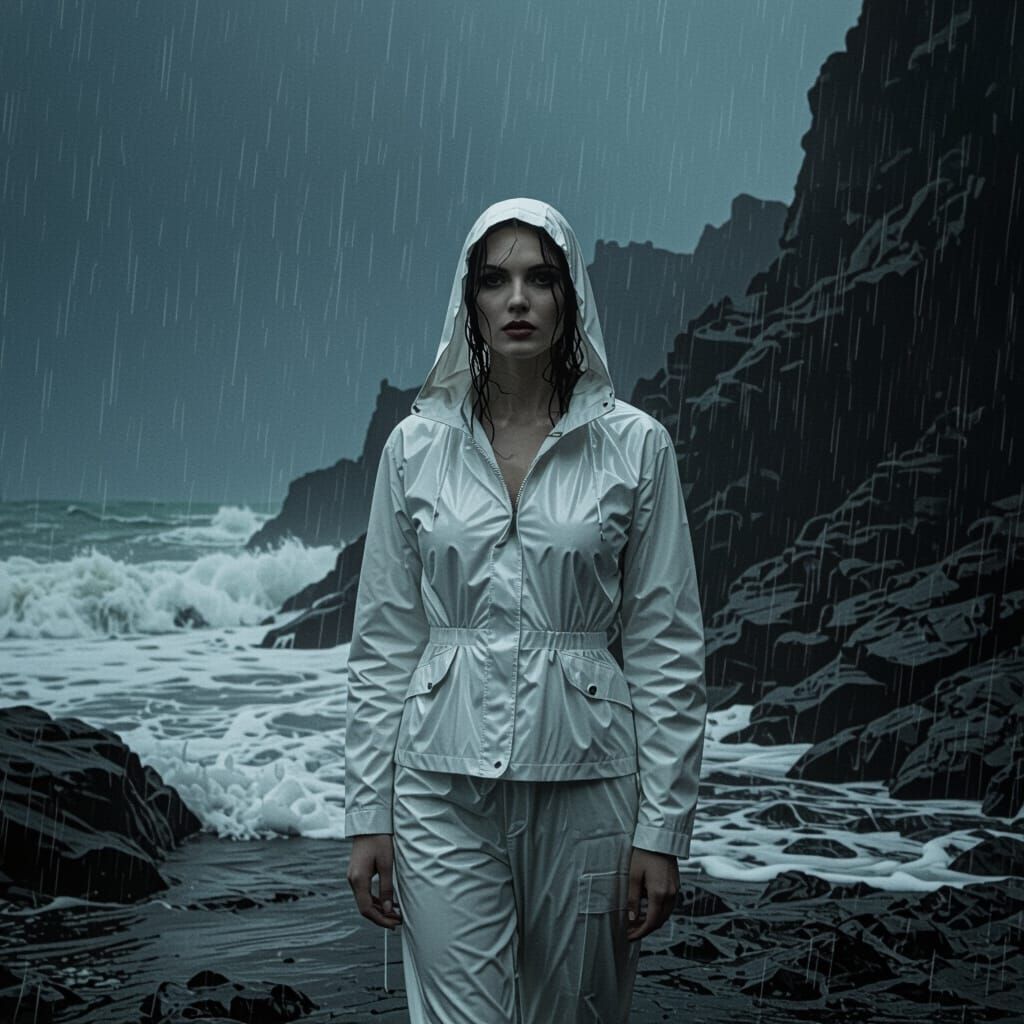 Resolute Woman Against Stormy Sea: Dark Surrealism
