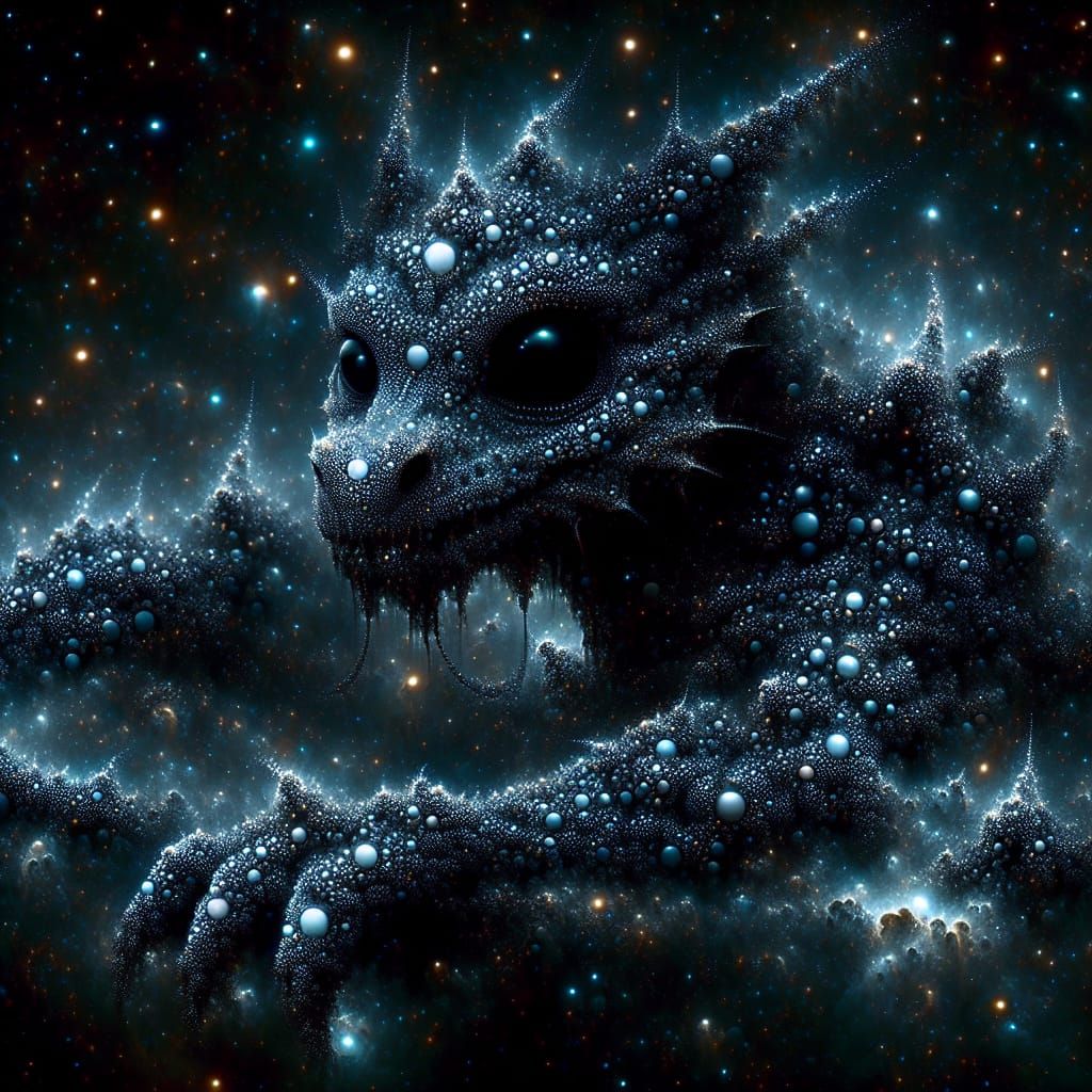Ethereal Baby Dragon Made of Stars in Hypermaximalist Art