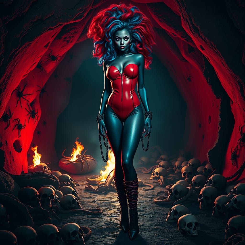 Dark Fantasy Horror Figure in Cyberpunk Inspired Latex Outfi...