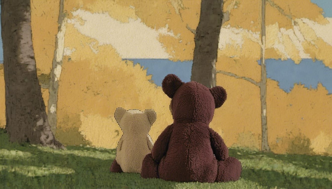 Impressionist Teddy Bear in Autumn Landscape