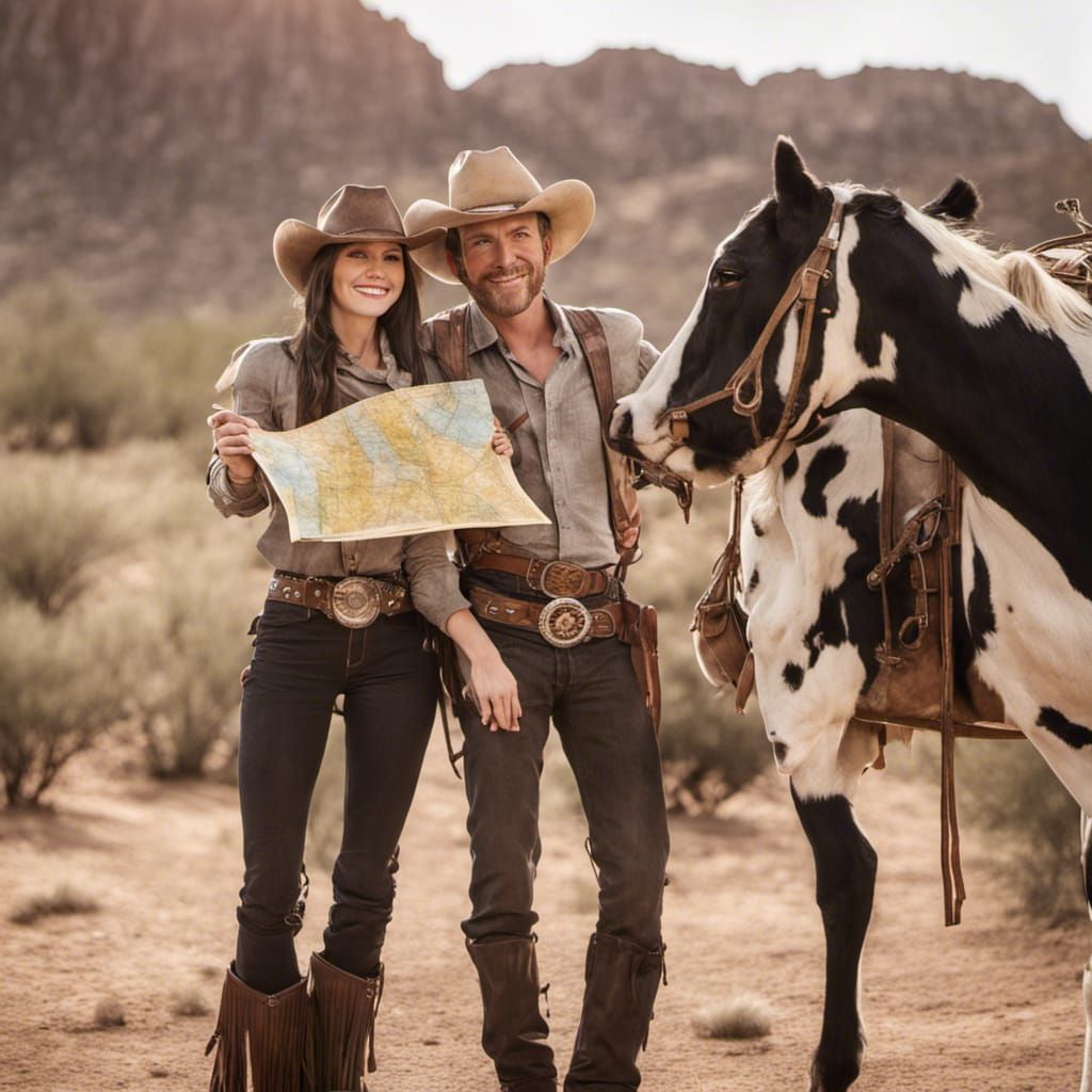 Cowgirl and Cowboy Embrace in Sonoran Desert