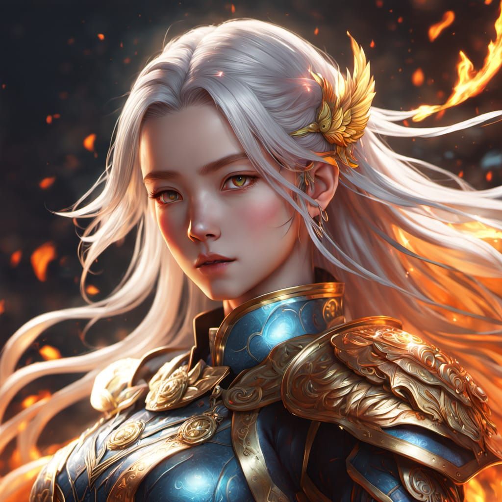 Goddess of the Phoenix in Vibrant Anime Style