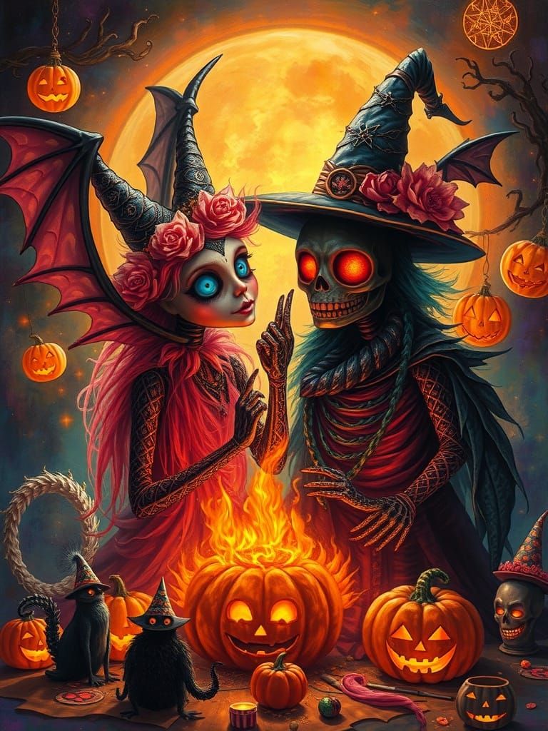 Magical Halloween Creatures and Humans in Visionary Art Styl...