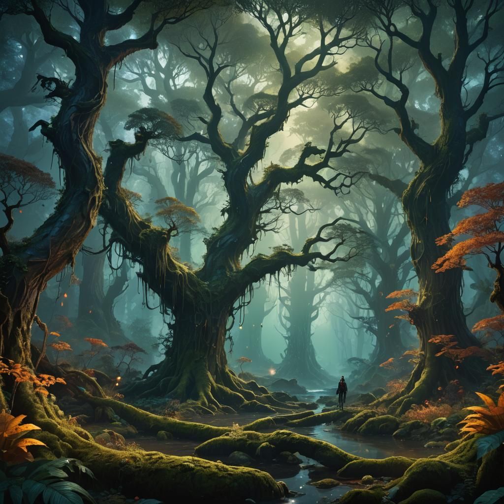 Veveronn in Bioluminescent Forest: Fantasy Matte Painting