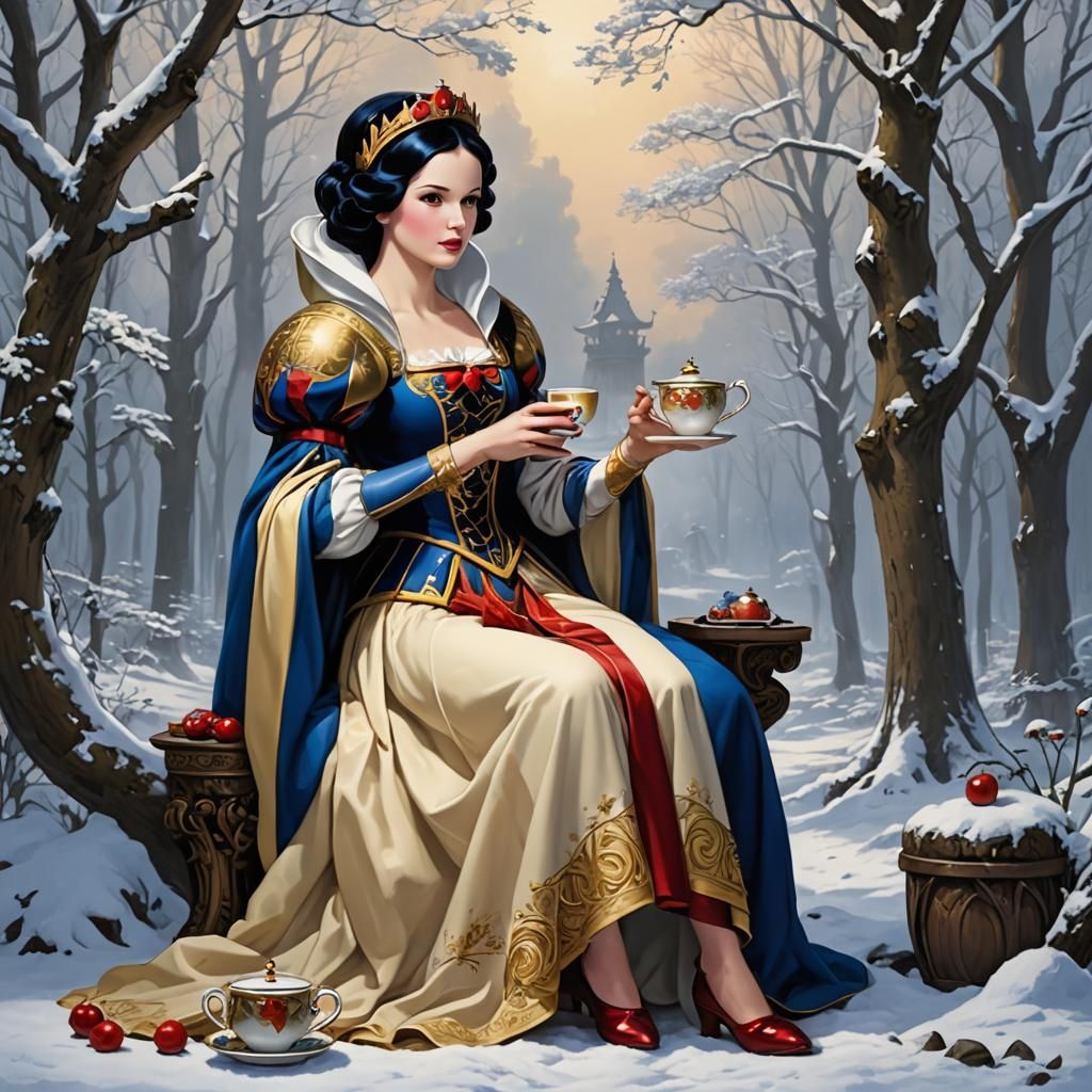 Snow White from Nikke Sipping Tea