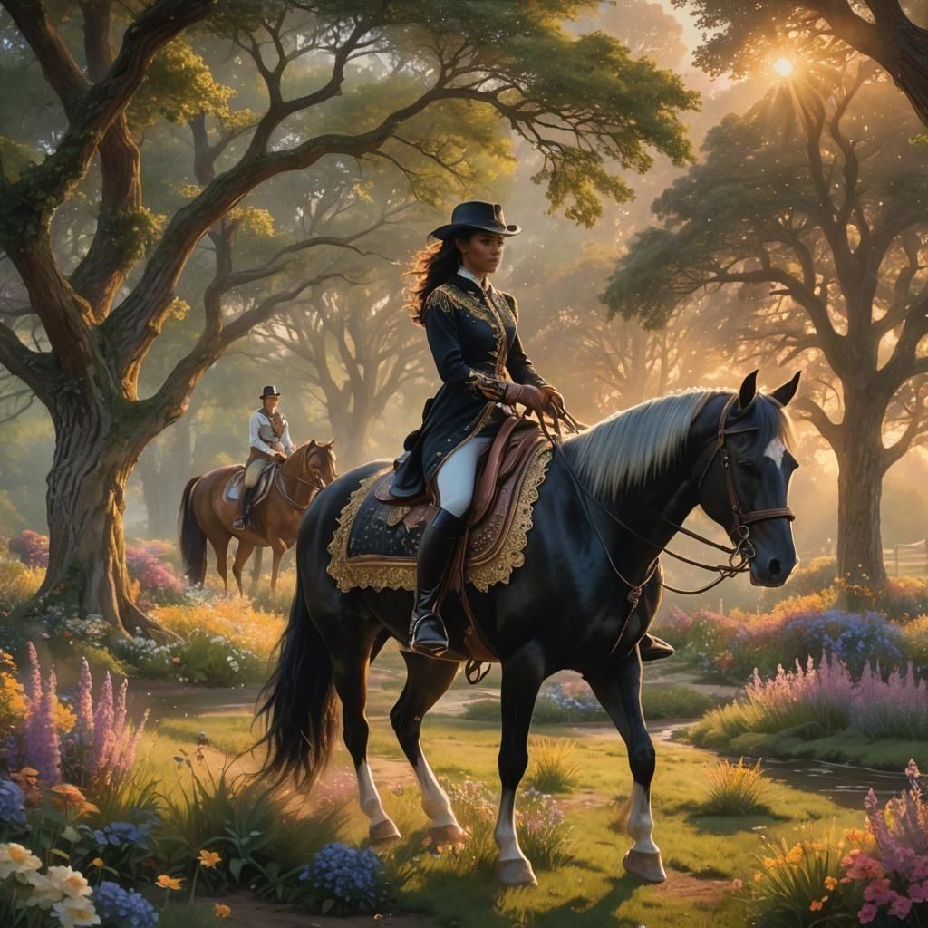 Ethereal Equestrian Ride Through Fantasy Landscape