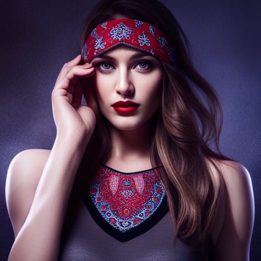 Hyperrealistic Female Model with Bandana in T-Shirt