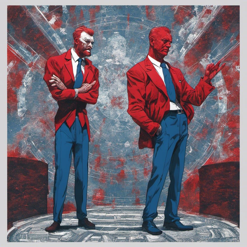 Men in Red and Blue Suits in a Debate