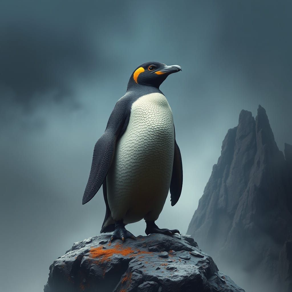 Prehistoric Penguin in a Primeval Landscape