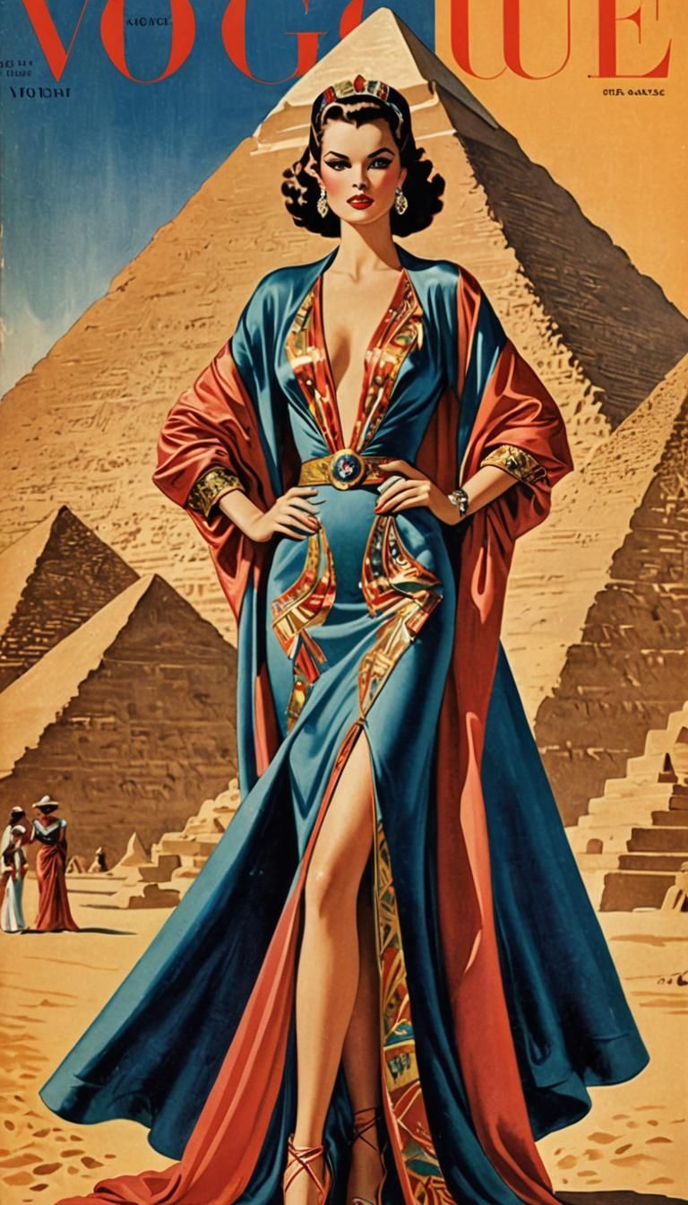 1940s Vogue Cover of Model in Egypt, Art Deco Style