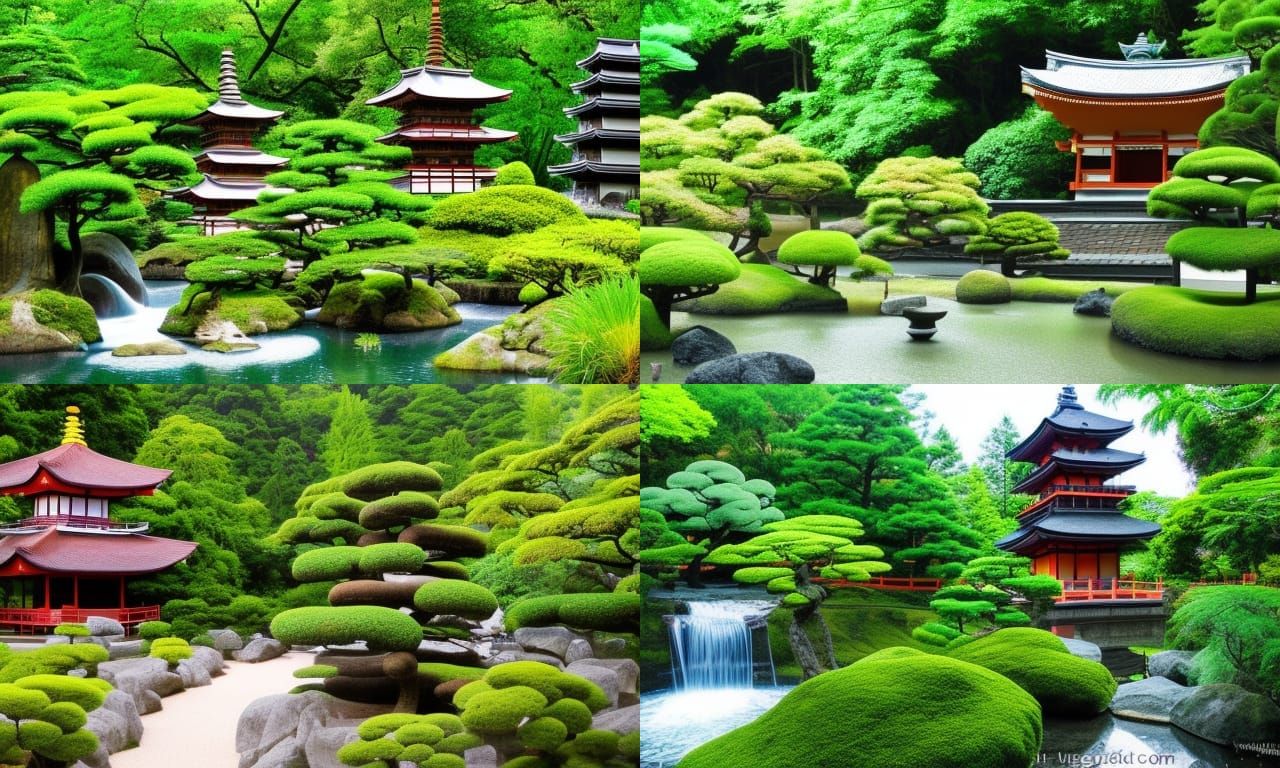 Futuristic Japanese Zen Garden with Pagoda