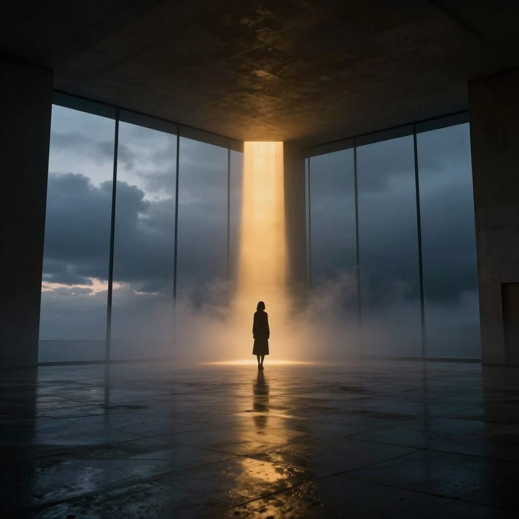 Dreamlike Minimalist Interior with Golden Light