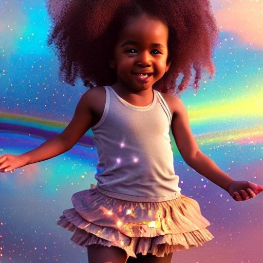 Cosmic Toddler Girl Dancing in Steampunk Dreamscape