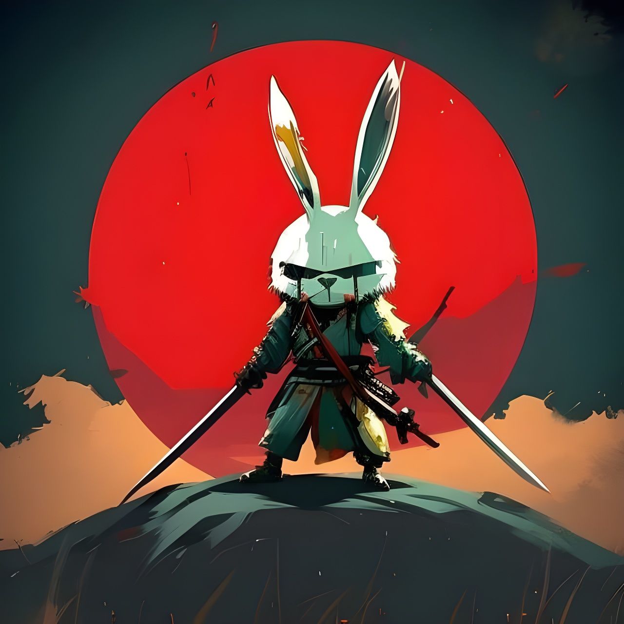 Fluffy Bunny Samurai with Katanas, Textured Speedpaint