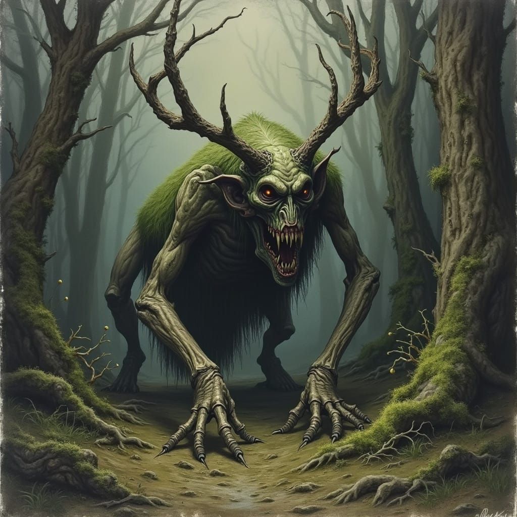 Ethereal Wendigo Emerges from Twilight Forest