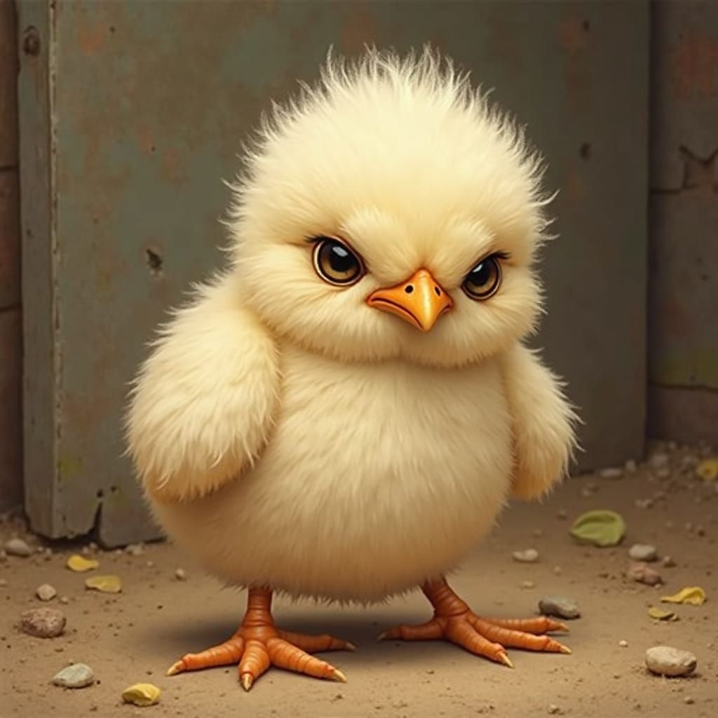 Grumpy Chick in Whimsical Rustic Style