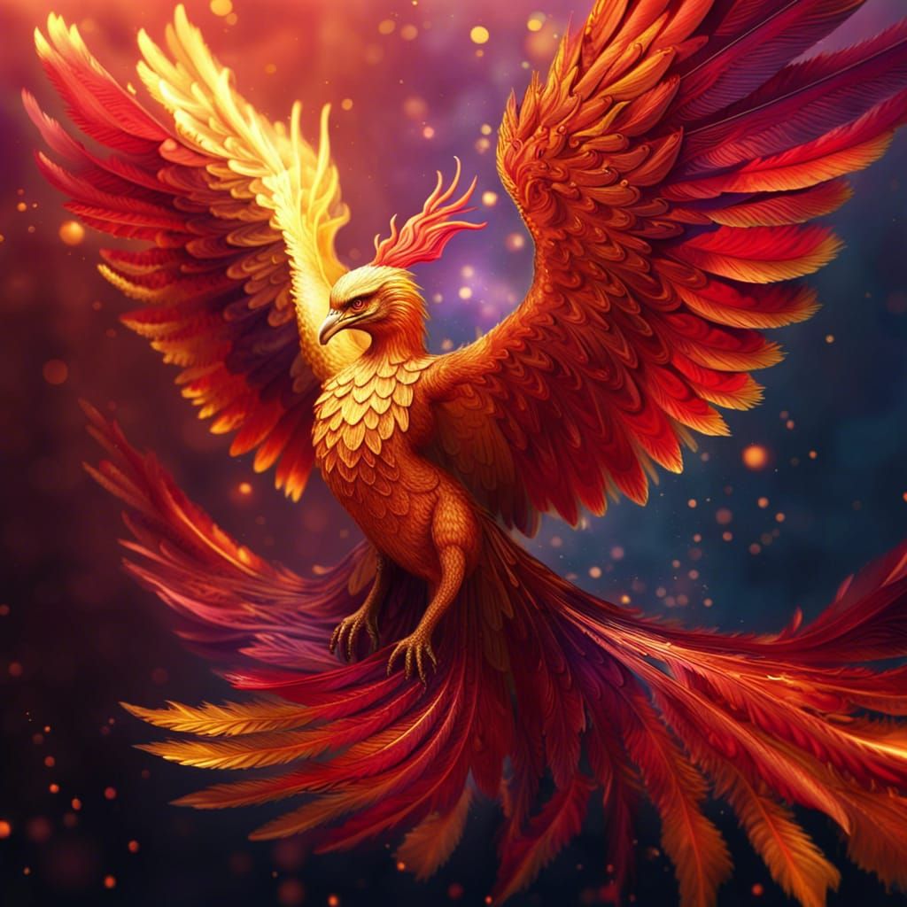Radiant Phoenix with Rainbow Flames