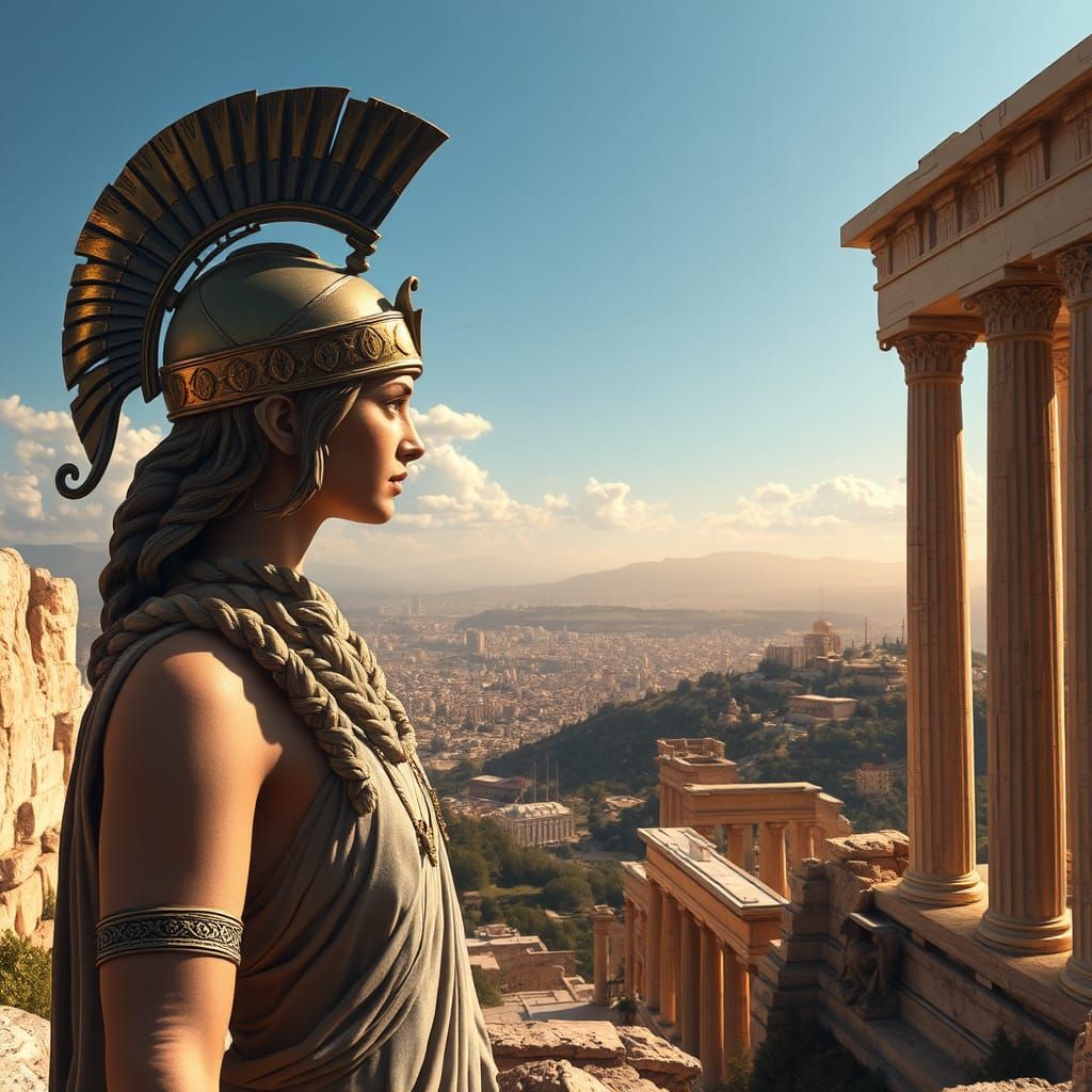 Athena and Ancient Athens in Matte Painting Style