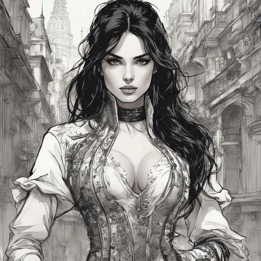 French Girl Portrait in Paris: Splash Art Style