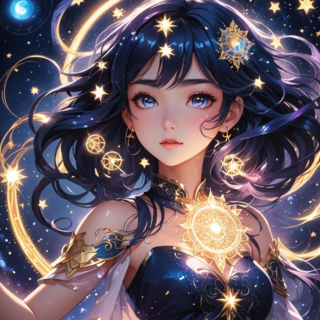 Ethereal Magical Girl Unfolds in Celestial Radiance