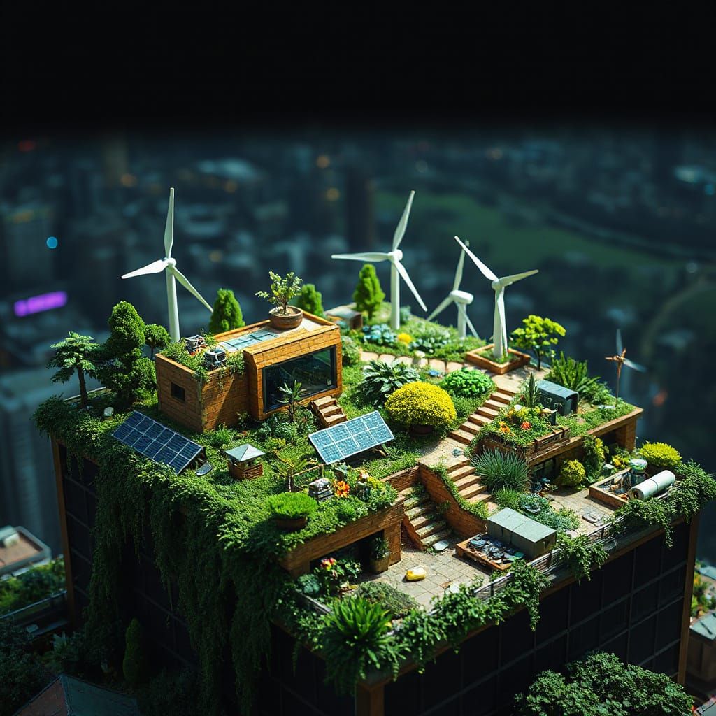 Sustainable Solarpunk Cityscape in Vibrant Verdant Harmony