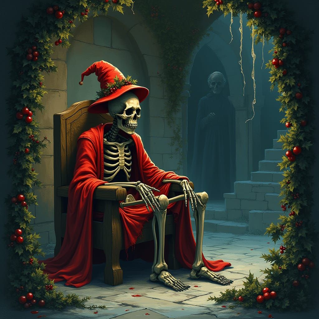 Skeletal Christmas Crypt Keeper in Dark Fantasy Style