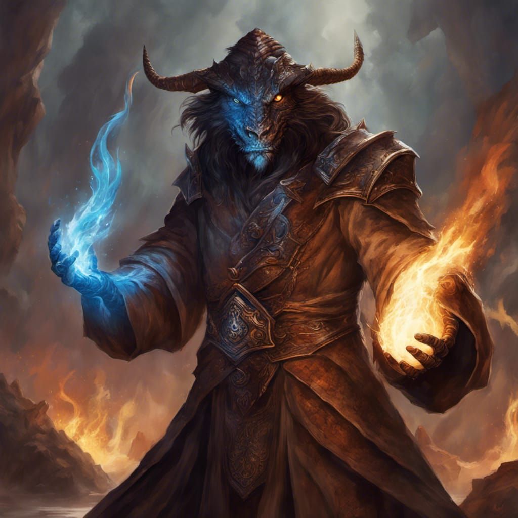 Dragonborn Wizard Casting Fire and Ice Spell