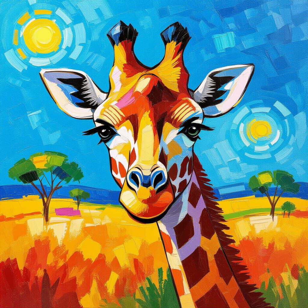 Vibrant Giraffe in Sunny Impressionist Style