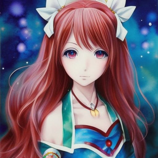 Magical Girl Cosplay Watercolor Portrait