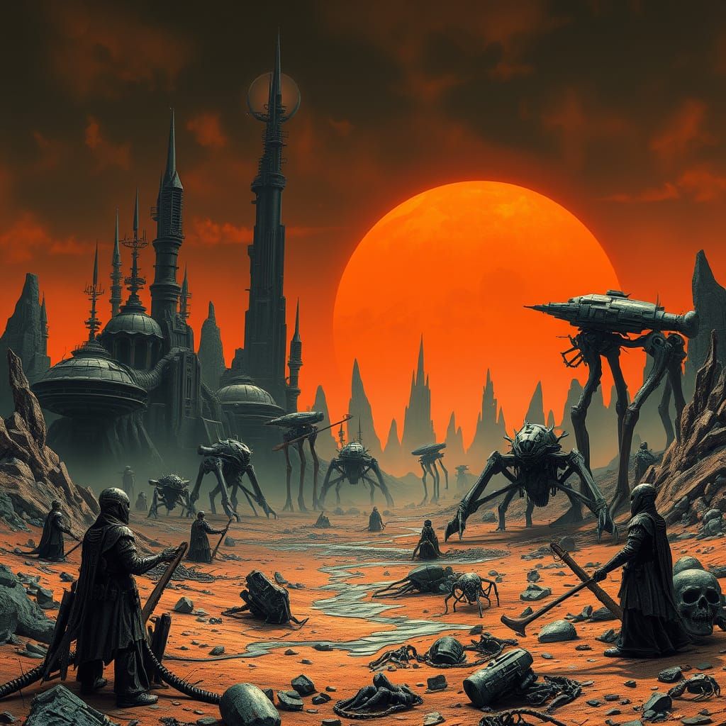 Eerie Abandoned Planet of Tanith in Dark Biomechanical Style