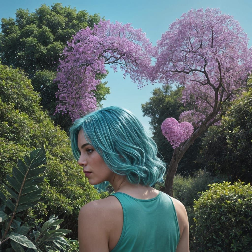 Lifelike Park Silhouette with Heart-Shaped Shrubs