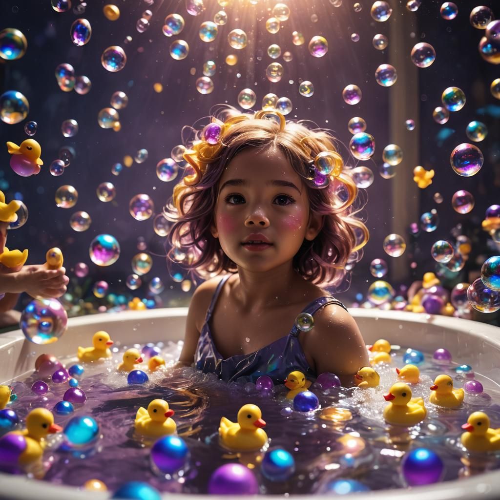 Girl's Dreamy Bath: Vibrant Digital Fantasy Art