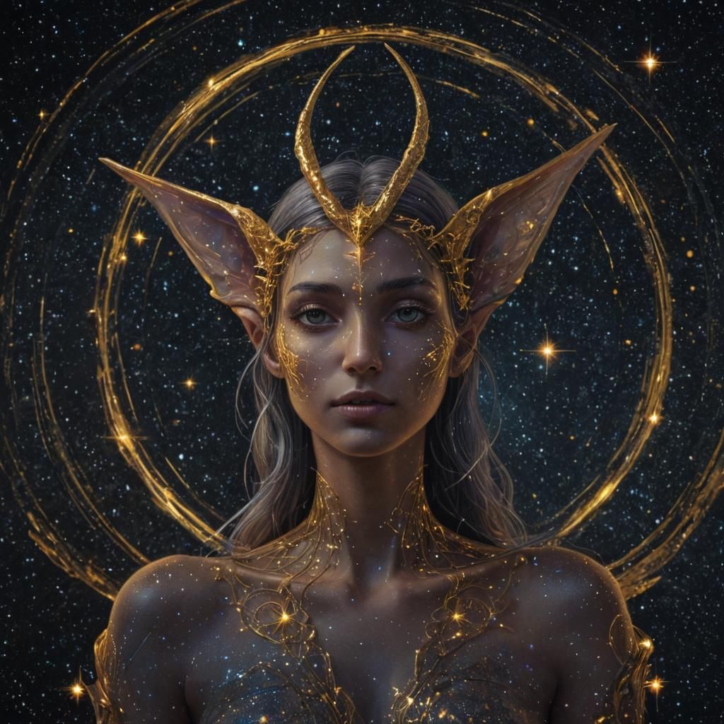 Floating Fairy with Golden Lines and Hanging Stars