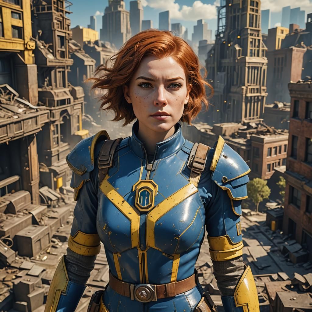 Auburn Woman in Vault Suit, Art Deco Ruins