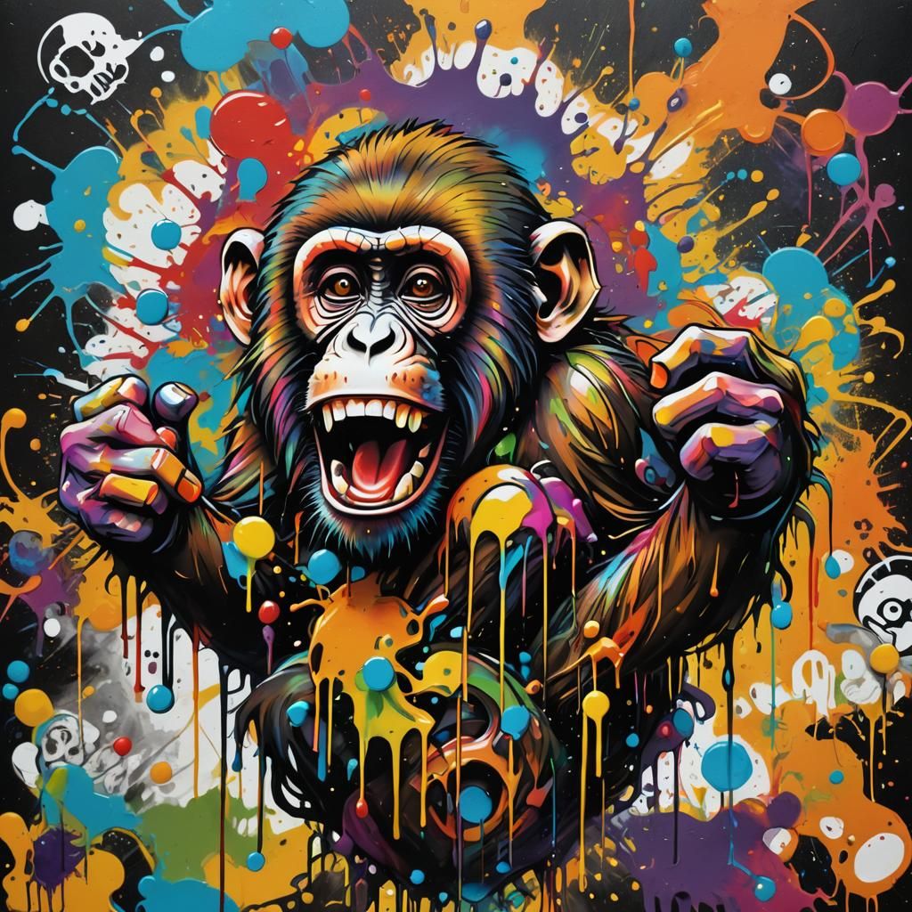 Colorful Graffiti Monkey Street Art