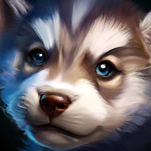 Cute Husky Puppy Portrait in Hyperdetailed Style