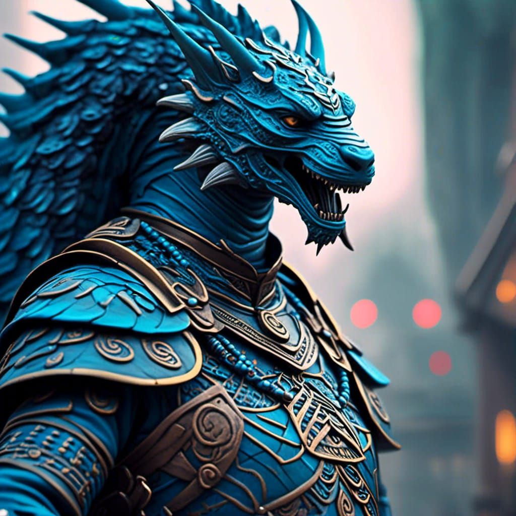 Dragon Armored Warrior Statue in ZBrush Style