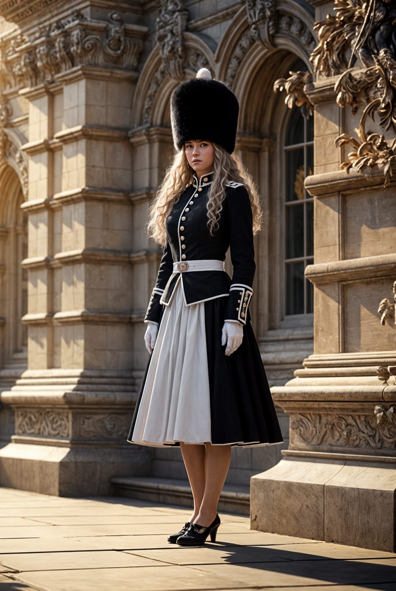 Regal Woman in Kings Guard Uniform at Royal Palace
