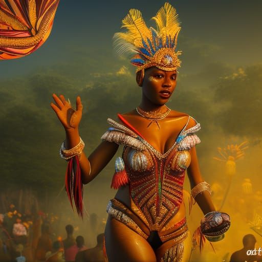 Vibrant Mulata Carnival Queen in Brazilian Fantasy Scene