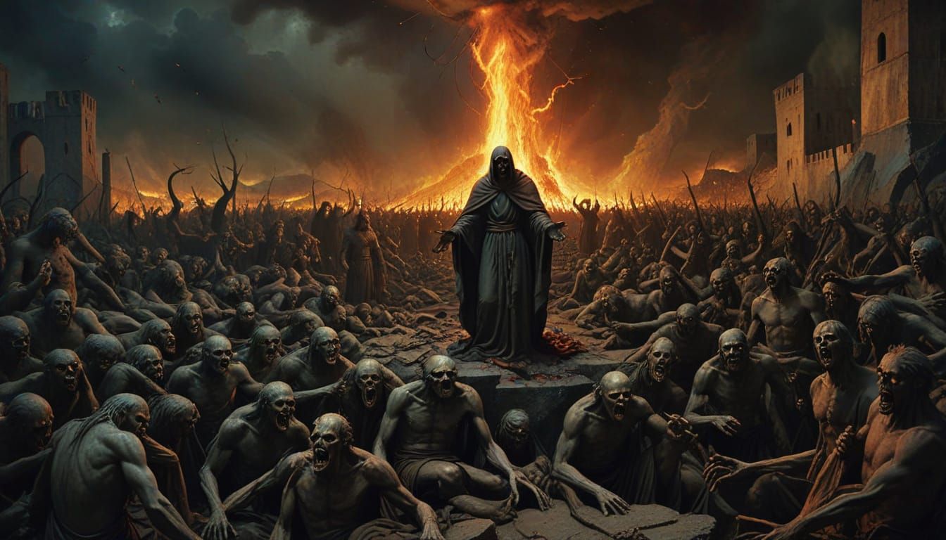 Dramatic Giotto-Inspired Hellscape with Tormented Souls